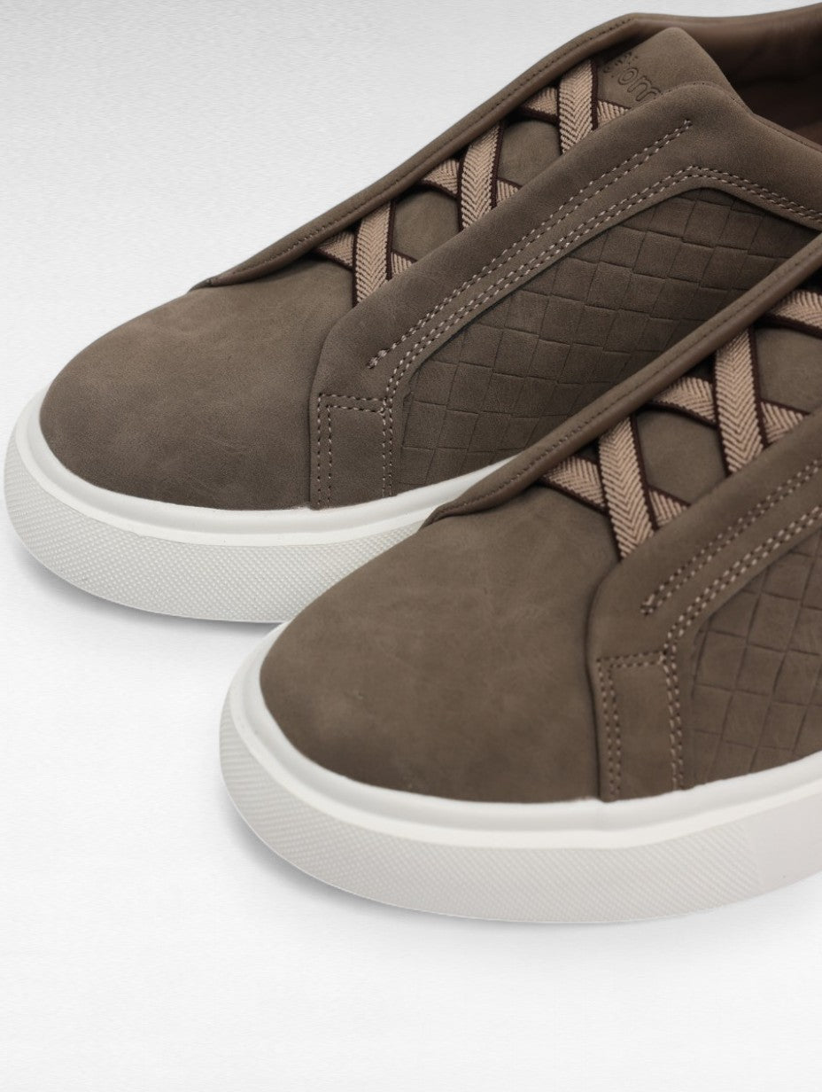 Baskets Kaki Nubuck Matelassé Quadrillé