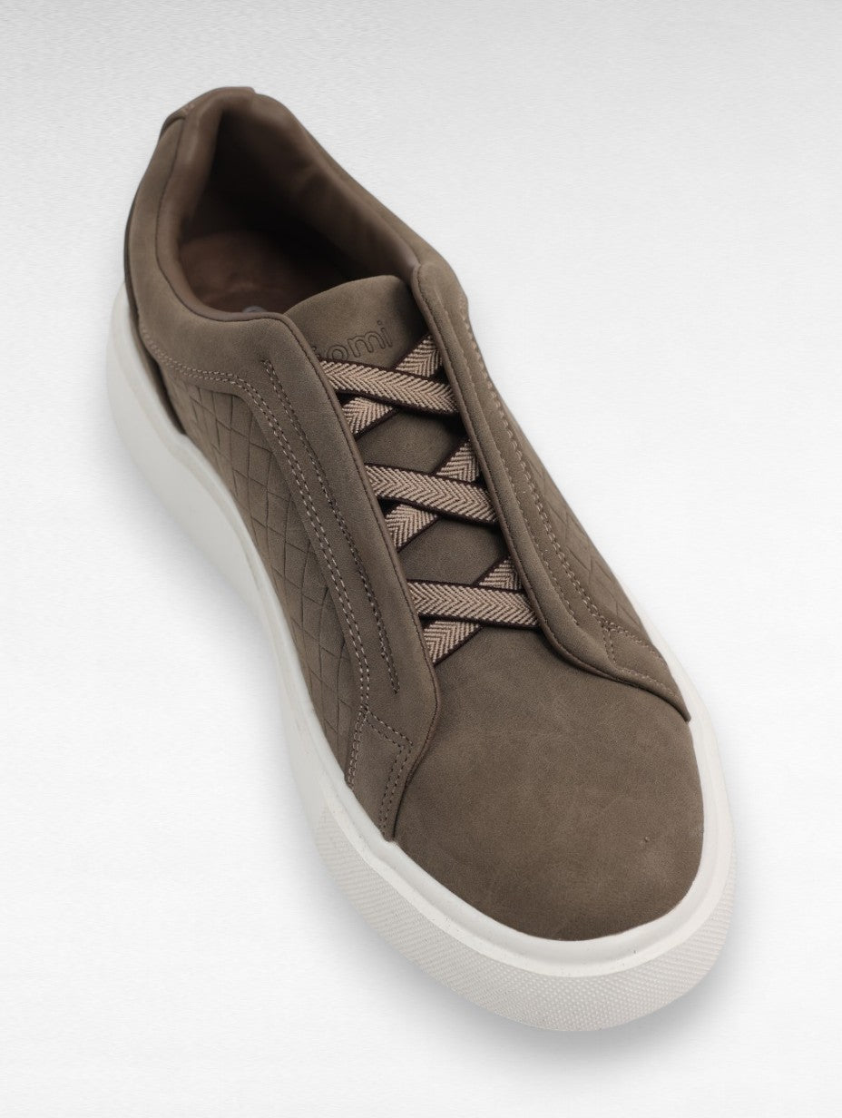 Baskets Kaki Nubuck Matelassé Quadrillé