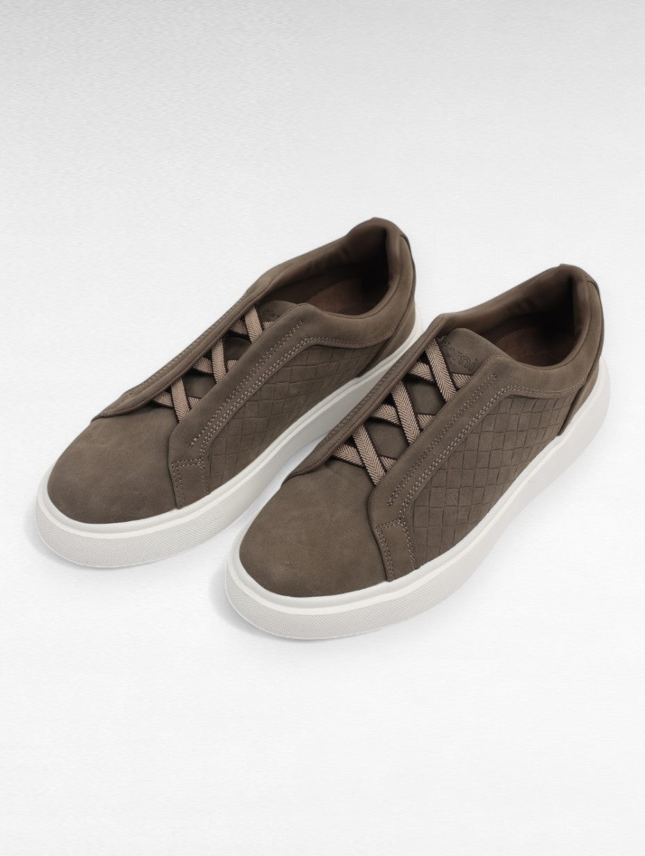 Baskets Kaki Nubuck Matelassé Quadrillé