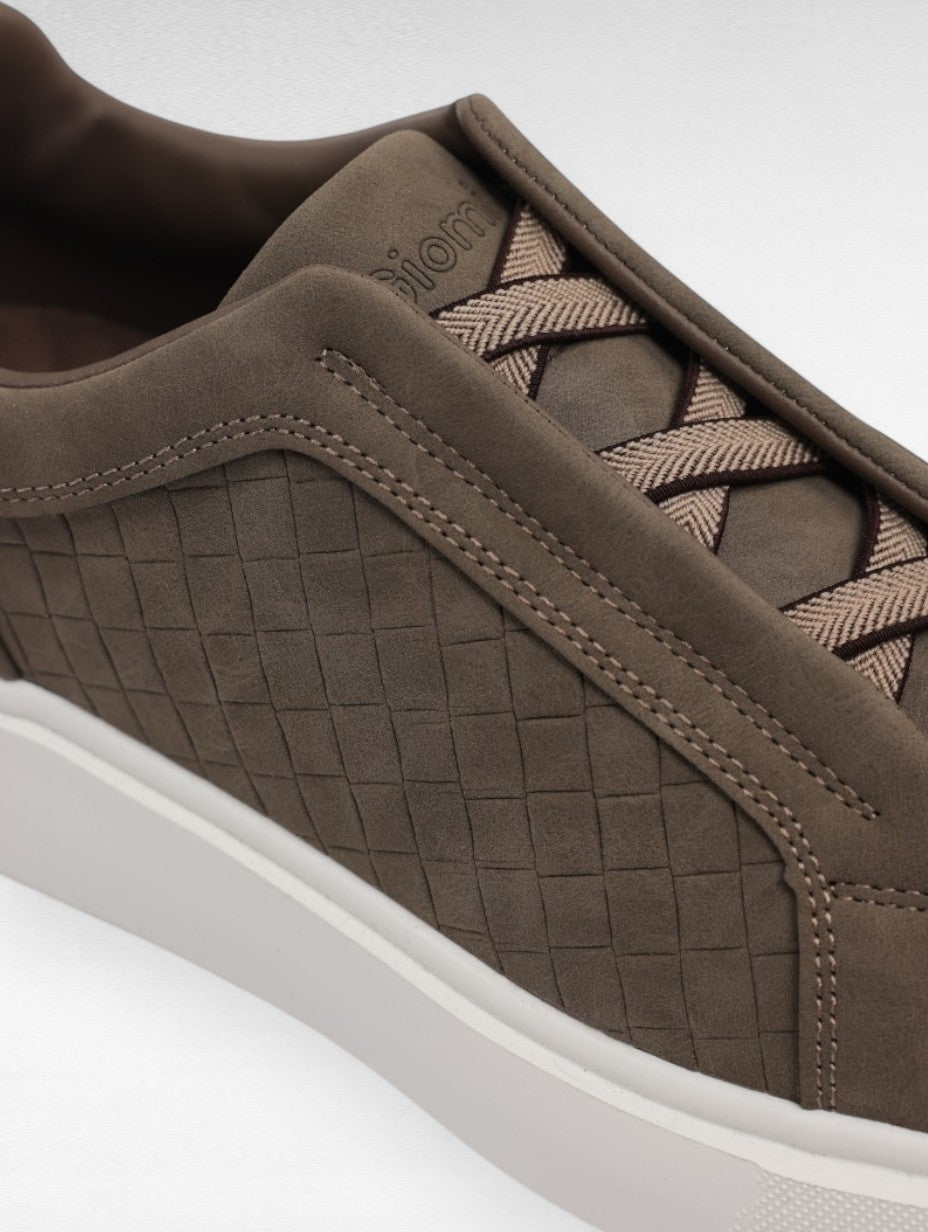 Baskets Kaki Nubuck Matelassé Quadrillé