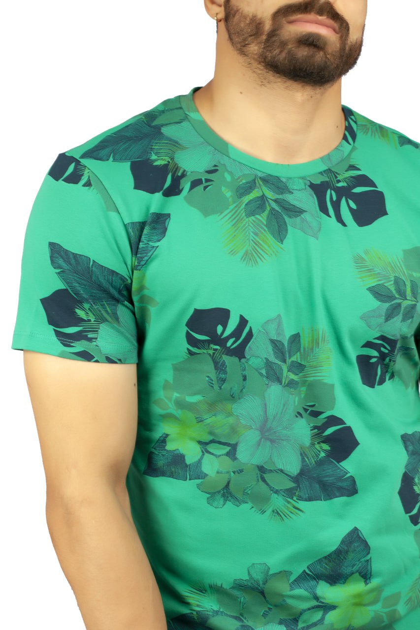 T-shirt feuille fleur vert